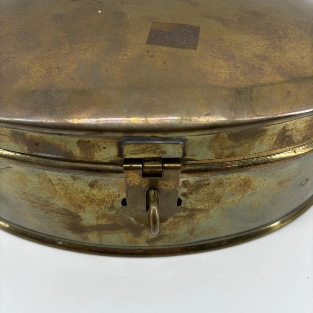 Vintage Brass Chinese Longevity Jewelry Trinket Keepsake Box, Oval, 11